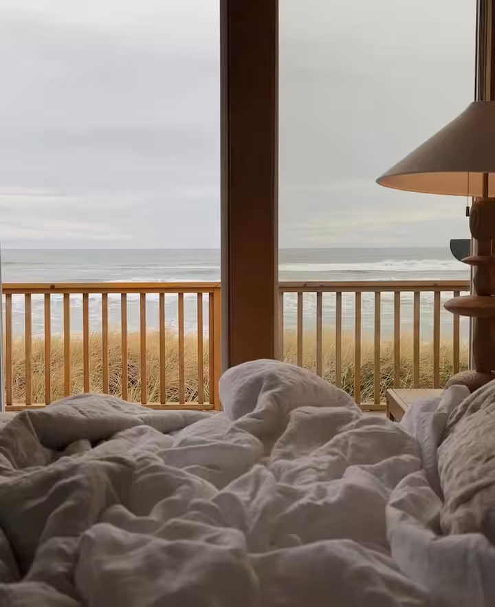 Oceanview bedroom at Our Plaace Airbnb in Neskowin, Oregon, cozy stay for an intimate wedding weekend